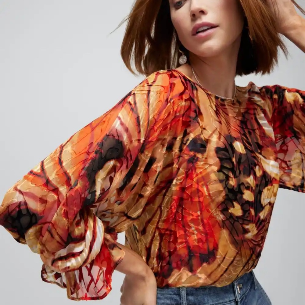 White House Black Market Monarch Butterfly Sheer Blouse S NWT